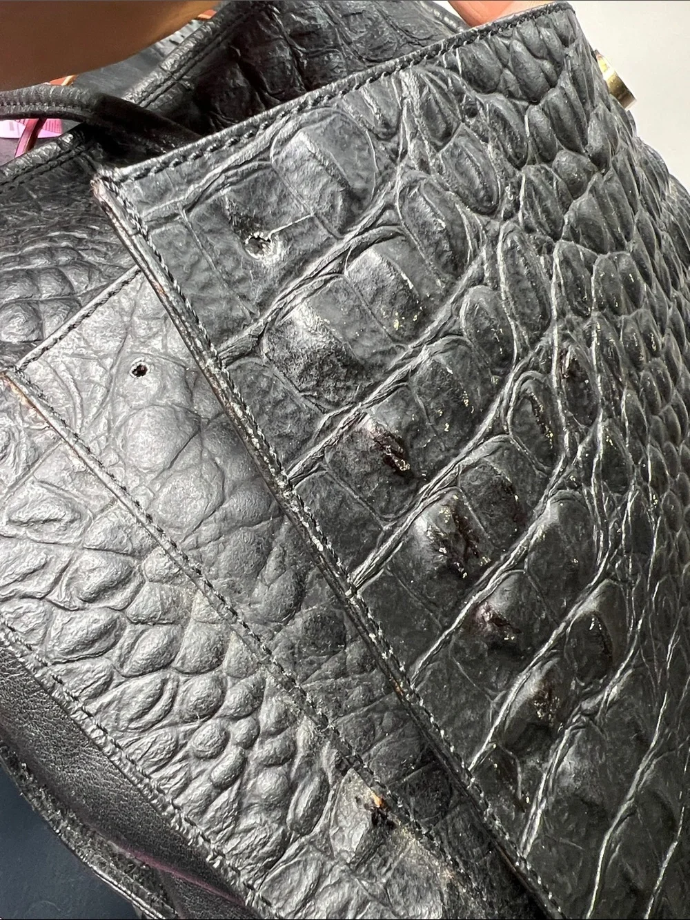 Enrico Coveri Leather Croc Large Zip and Flap Shoulder Tote Bag  Made in Italy